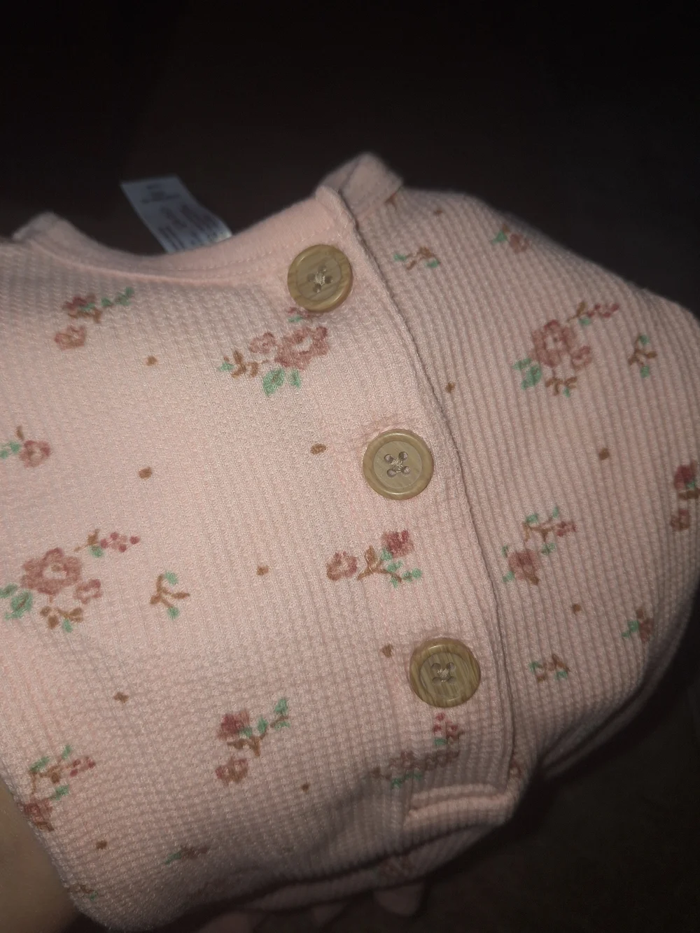 Baby Pink Floral Ribbed One-Piece with Button Front